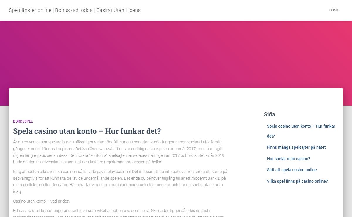 Speltjänster online | Bonus och odds | Casino Utan Licens