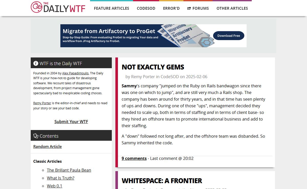 The Daily WTF: Curious Perversions in Information Technology