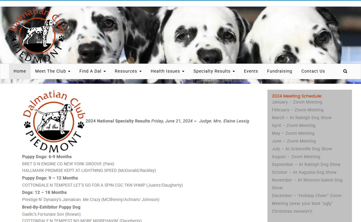 Website for The Dalmatian Club of the Piedmont