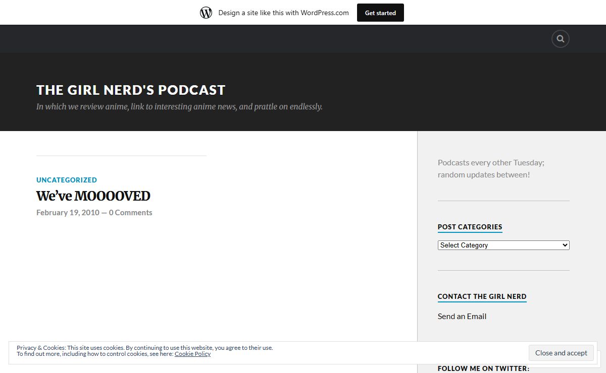 The Girl Nerd’s Podcast – In which we review anime, link to interesting anime news, and prattle on endlessly.