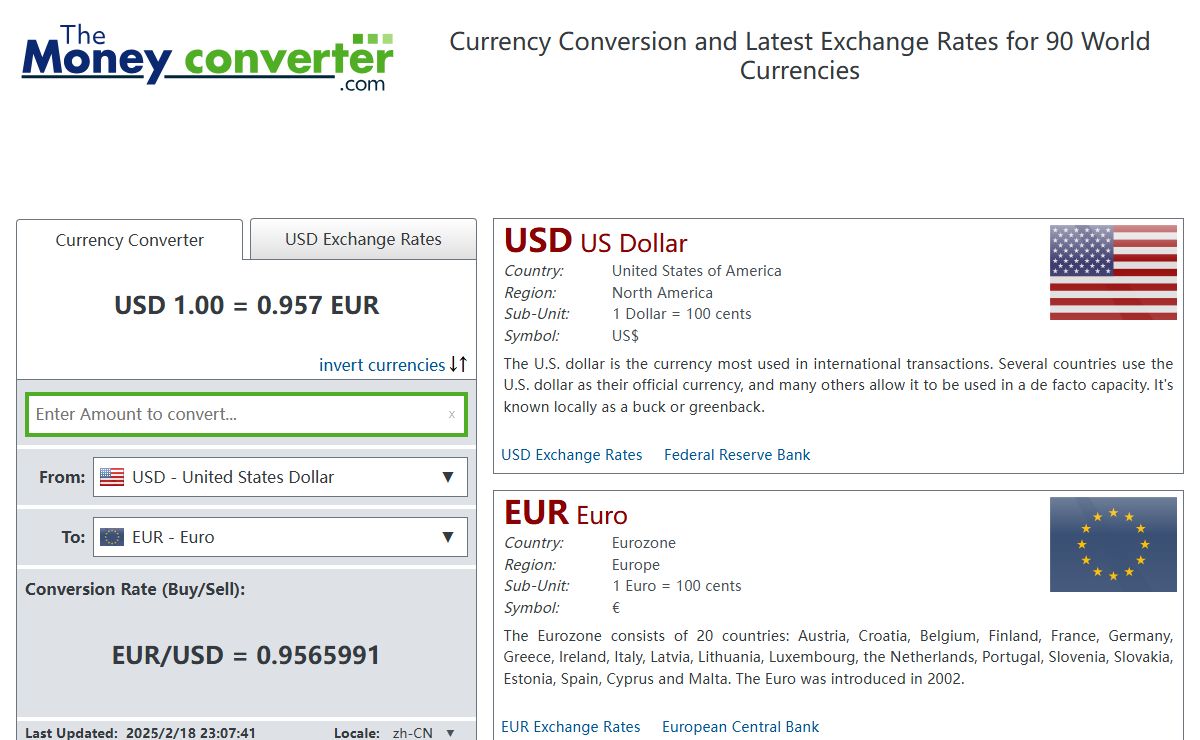 Currency converter and latest foreign exchange rate information