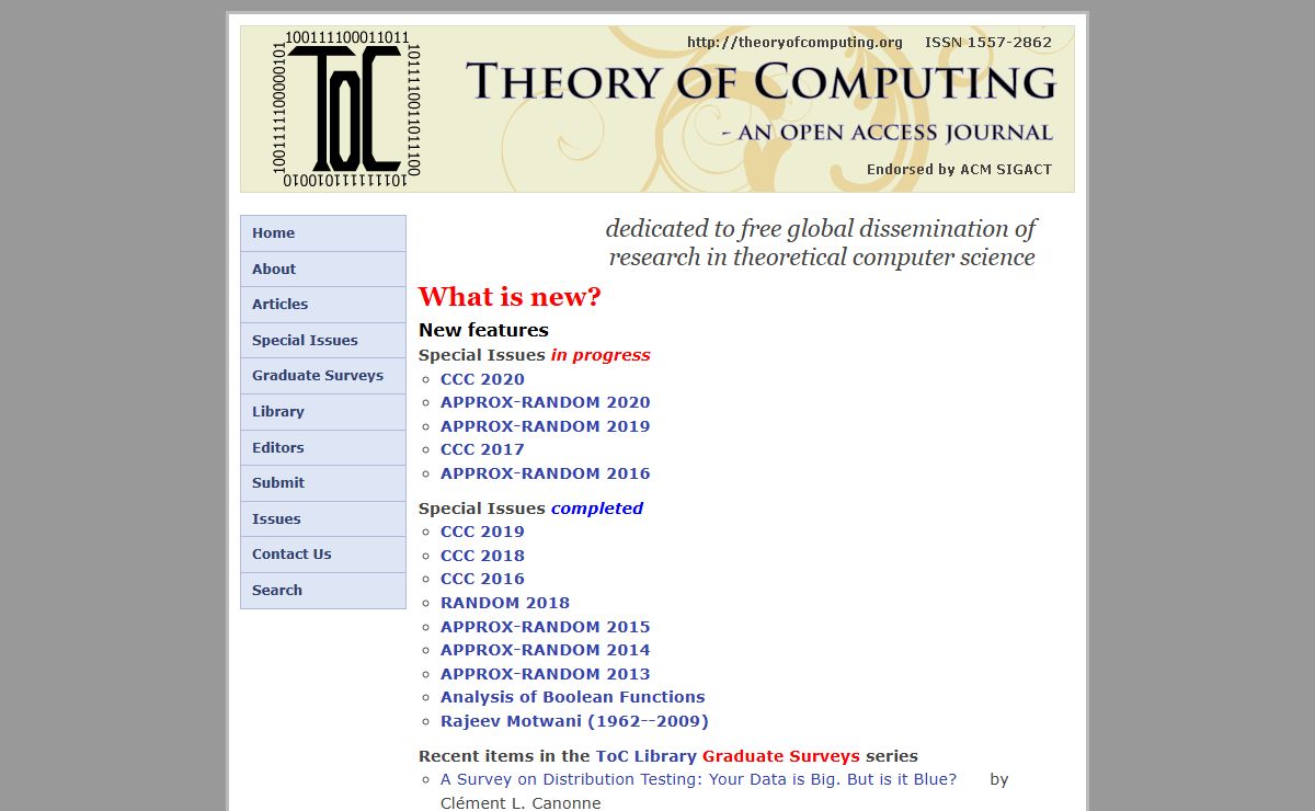 Theory of Computing: An Open Access Electronic Journal in Theoretical Computer Science