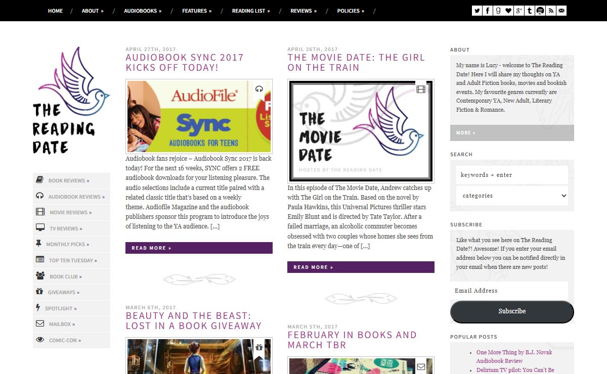 The Reading Date - Bookish adventures in print, audio, TV, and film