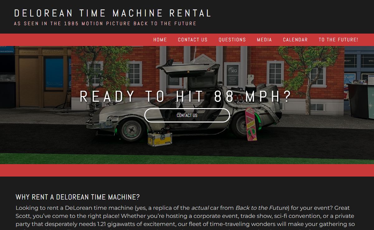DeLorean Rental Time Machine from Back to the Future