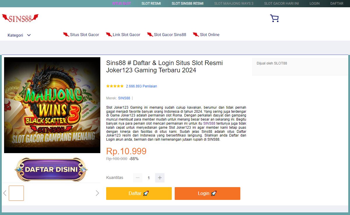 Sins88 # Daftar & Login Situs Slot Resmi Joker123 Gaming Terbaru 2024
