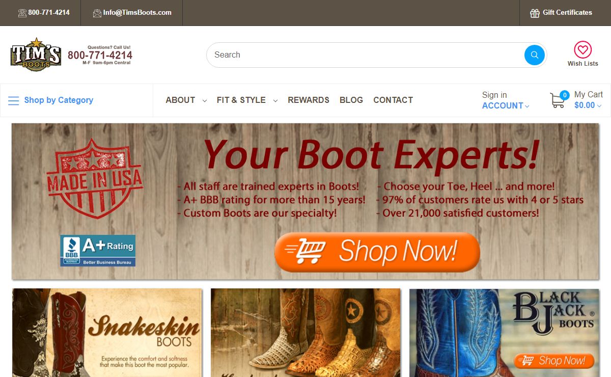 TimsBoots.com | Your Cowboy Boot Experts | Alligator boots | Snakeskin boots | Ostrich boots