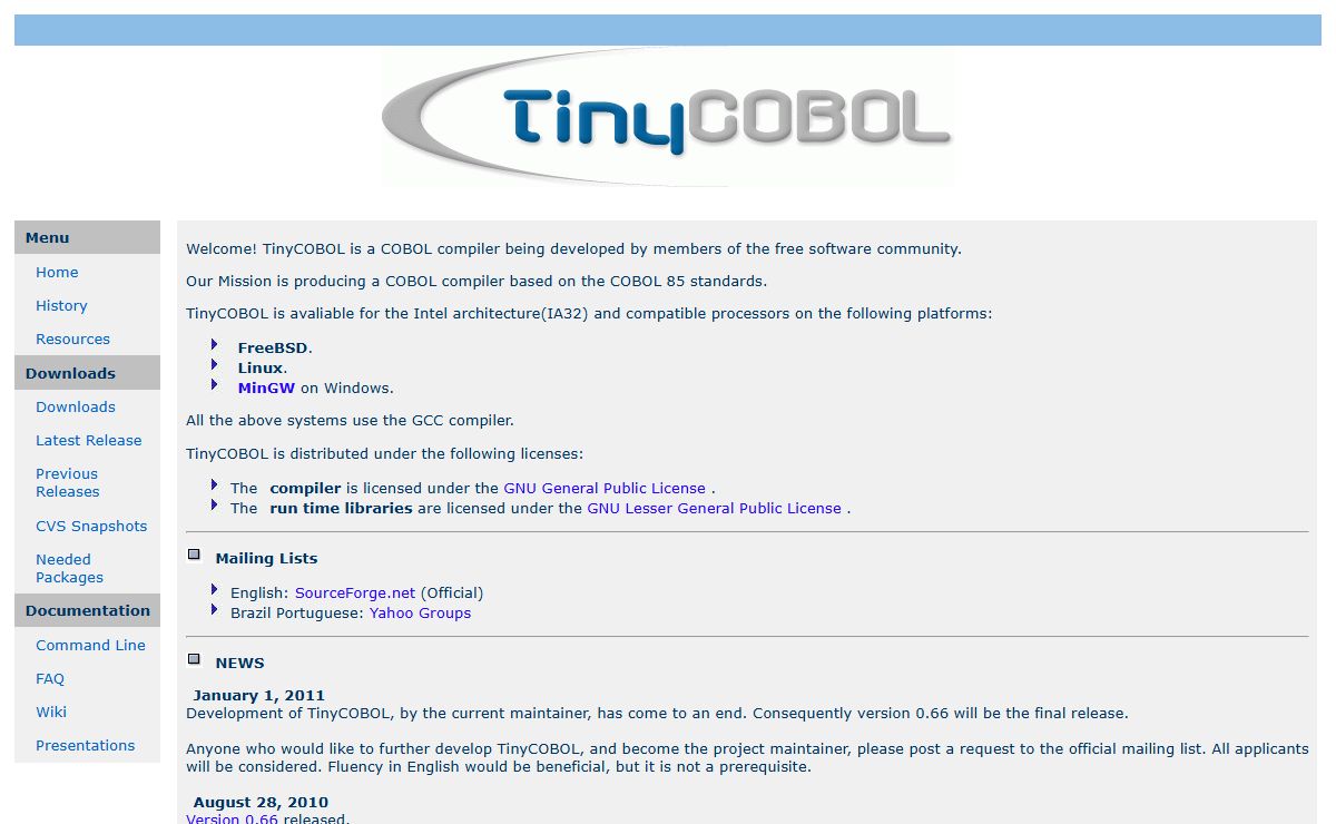 The TinyCOBOL Project Home Page - Index