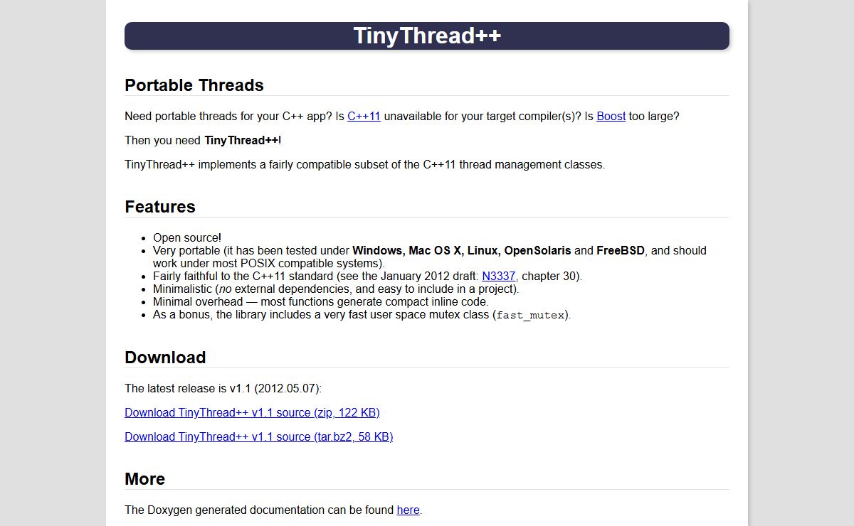 TinyThread++ - Portable thread library for C++