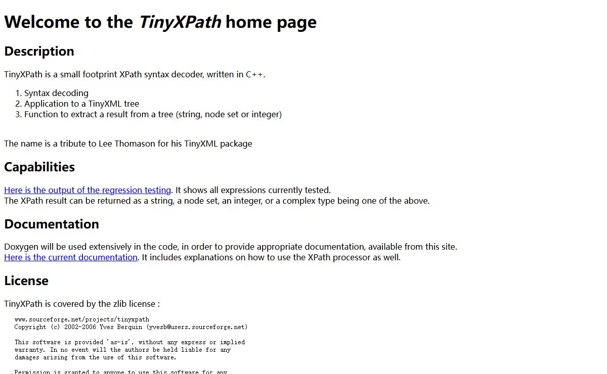 TinyXPath home page