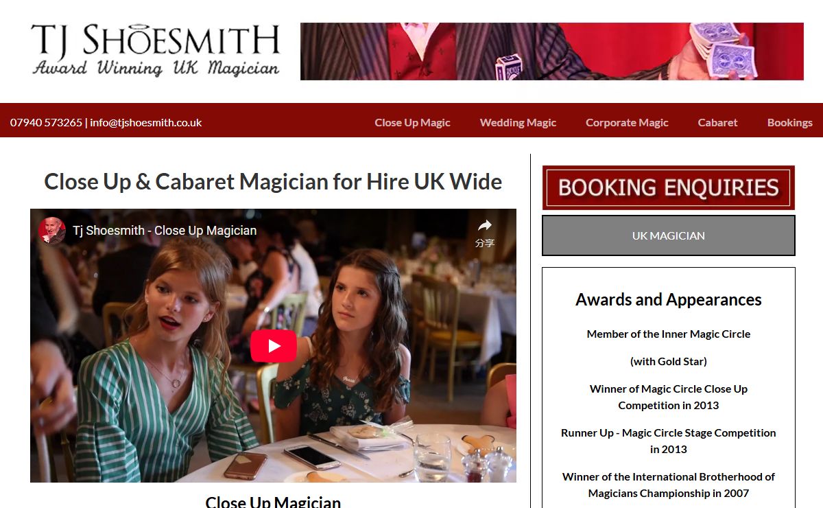 Magician TJ Shoesmith, Award Winning Magic For Hire