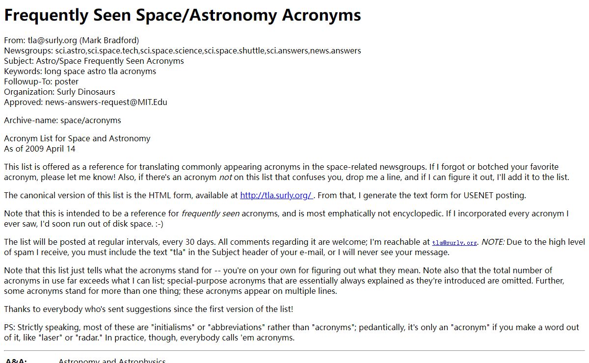 Frequently Seen Space/Astronomy Acronyms