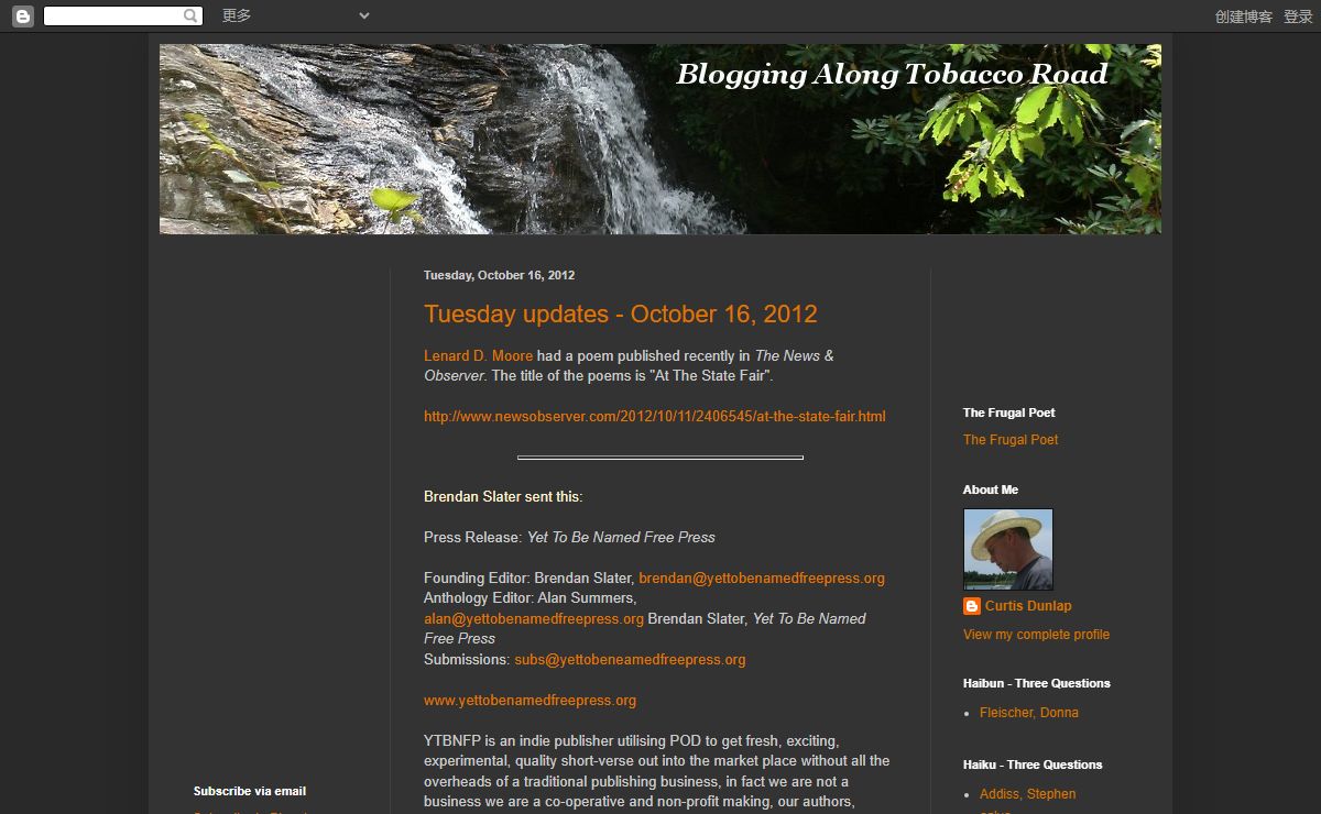 Blogging Along Tobacco Road