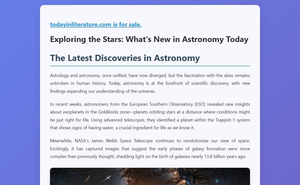 Exploring the Stars: What's New in Astronomy Today