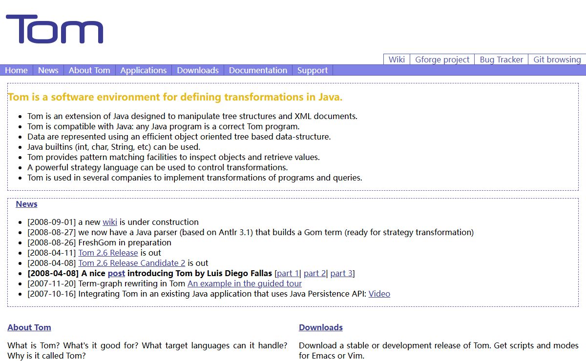 Tom: a software environment for defining transformations