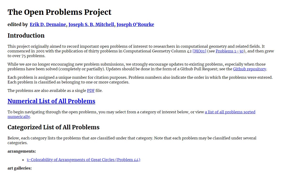 TOPP: The Open Problems Project