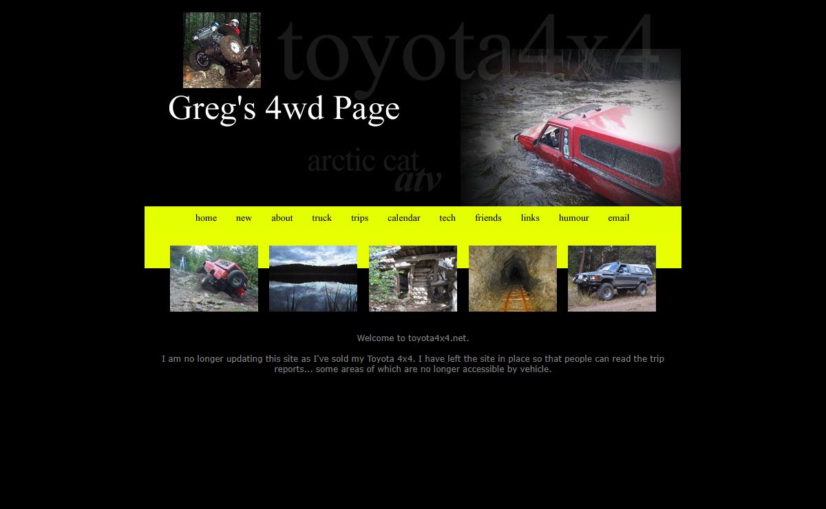 Greg's 4wd Page - Toyota 4x4 trip reports ATV trip reports 4wd trip reports BC trip reports photos of British Columbia Canada Arctic Cat 300 4x4 quad Hilux Vancouver Lower Mainland Fraser Valley quads trail photos BC 4x4 trip reports toyota 4wd 4x4 back-road backroad trail rock crawl mud off-road offroad 4wheel 4-wheel british columbia greg pickup pick-up truck mods modifications tech 4runner hilux north vancouver bc canada whipsaw hut lake blue mountain mtn trip reports trips humour humor 1985 85 arb lockers winch greater ghost ring gvt4gr arctic cat 300 atv quad quads