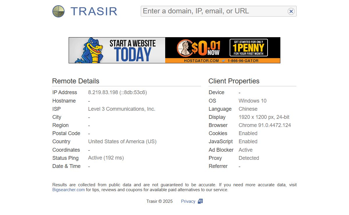 Trasir - IP Address and Domain Lookup