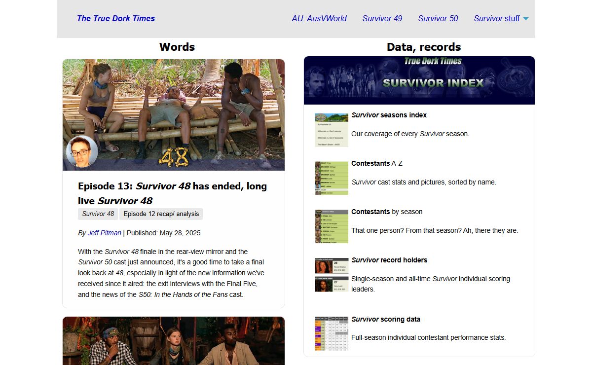 The True Dork Times: Survivor recaps, reviews, data, and records