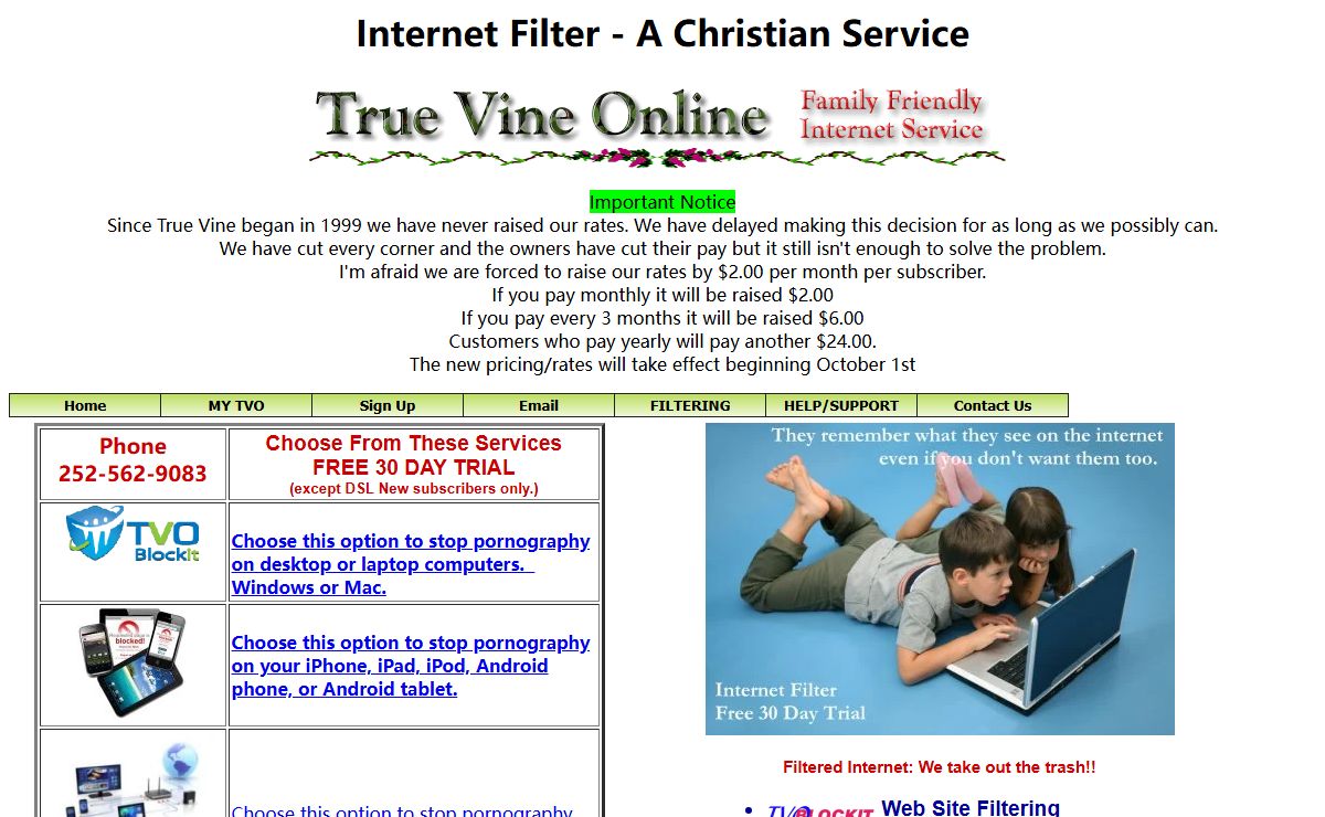 Internet Filter - A Christian Service - True Vine Online