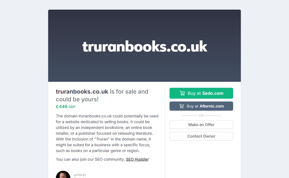 Aftermarket.com | truranbooks.co.uk is for sale and could be yours!