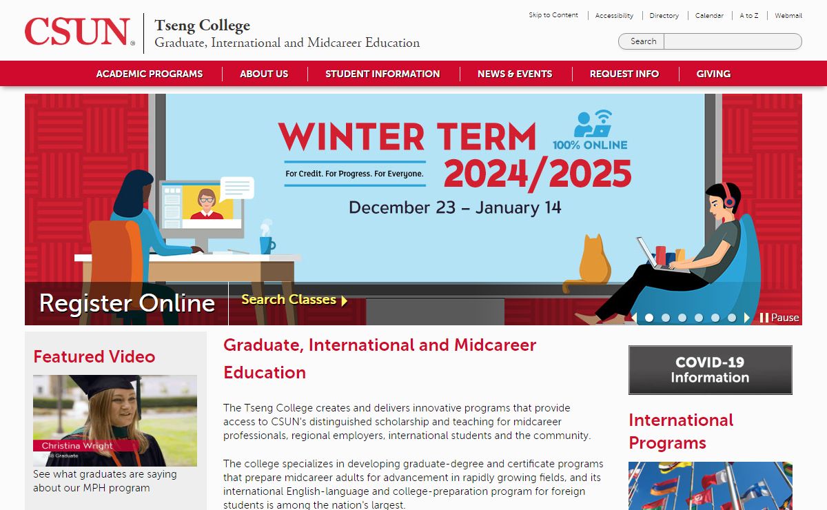Tseng College - California State University, Northridge (CSUN) - Graduate, International and Midcareer Education | California State University, Northridge (CSUN)