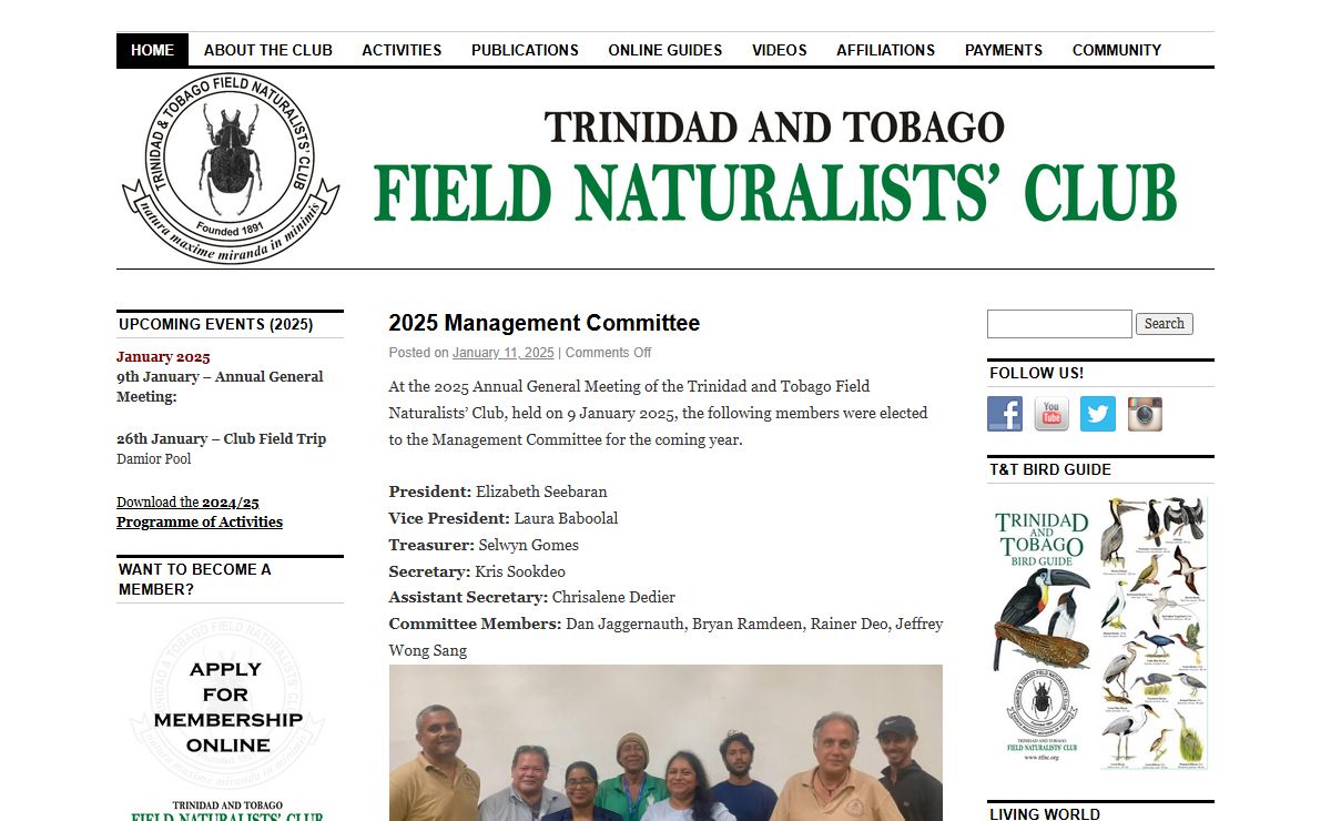 The Trinidad & Tobago Field Naturalists' Club - Dedicated to the study of Natural History, the diffusion of knowledge thereof, and the conservation of nature and natural resources.