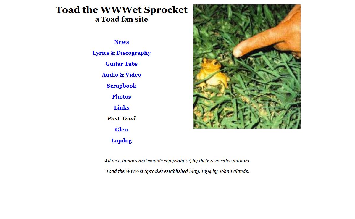 Toad the WWWet Sprocket: a Toad fan site