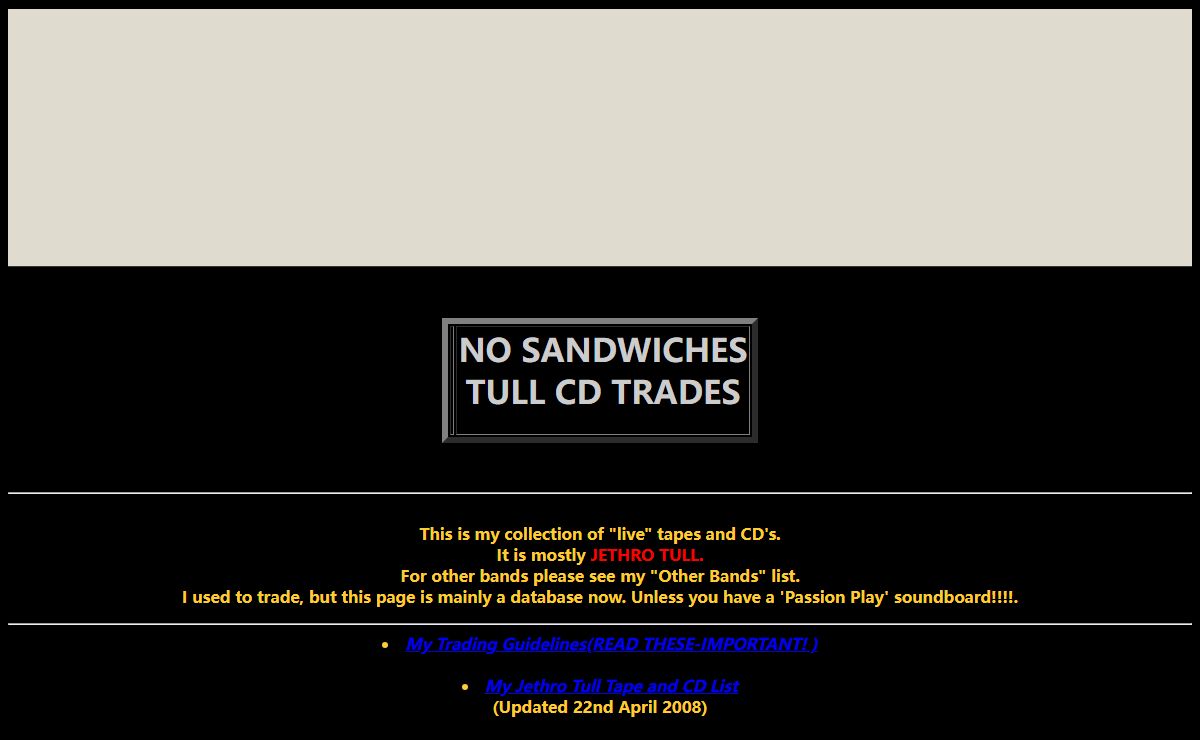 ..........:::::::::NO SANDWICHES-TULL CD TRADES (Jethro Tull):::::::::..........