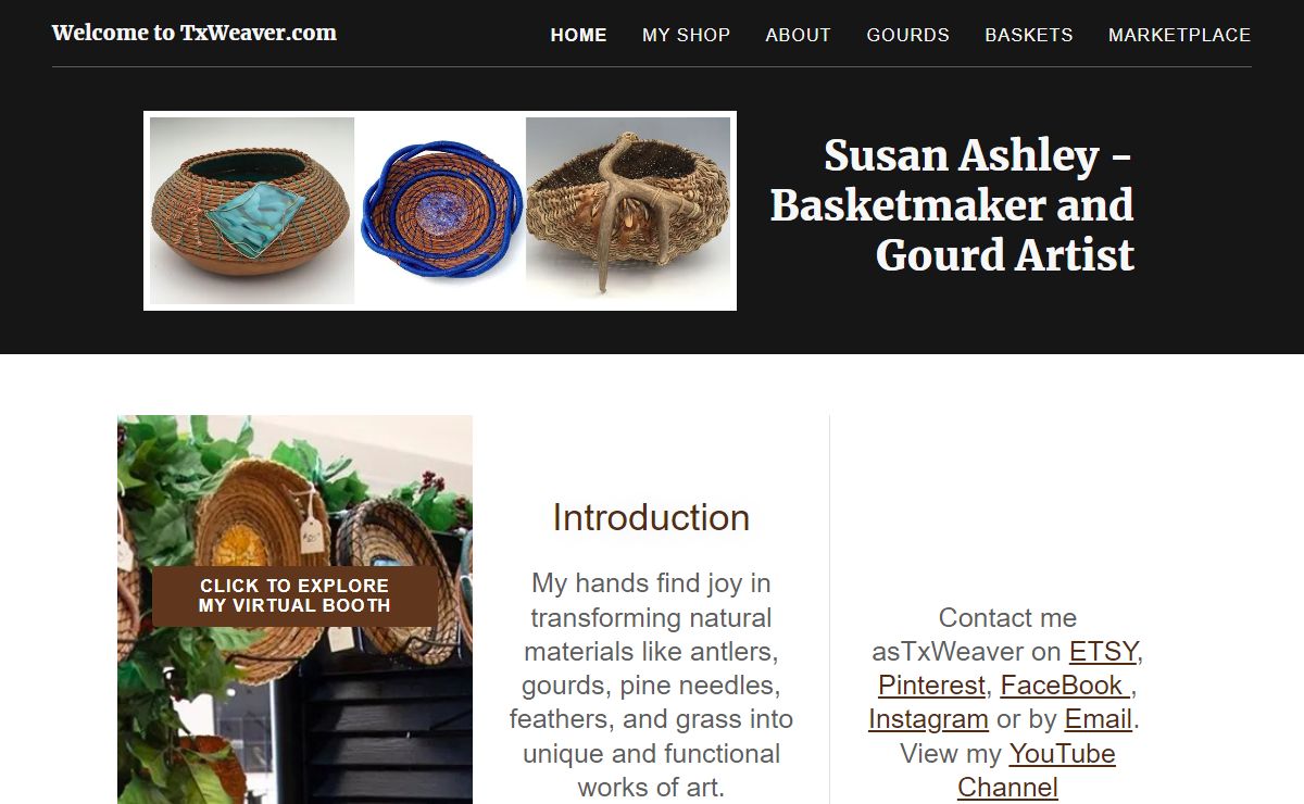 Txweaver Susan Ashley - Handwoven Baskets, Gourd Art, Antler Art, Woven Necklaces