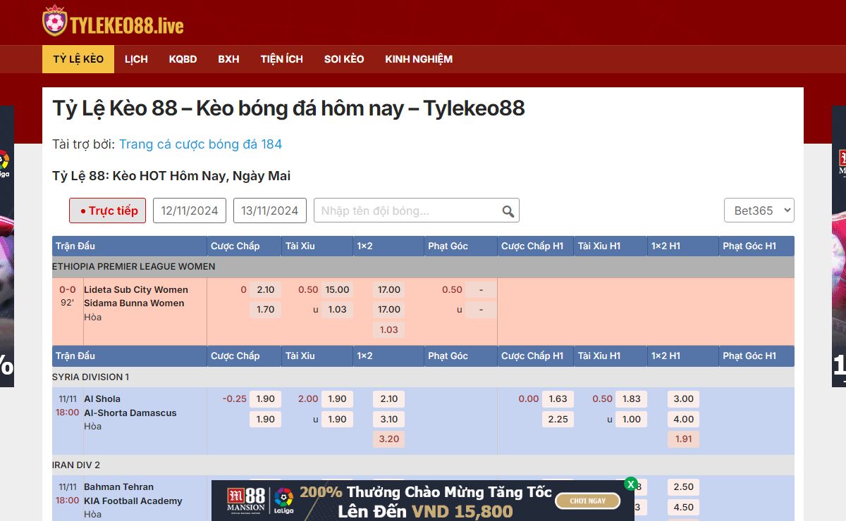 Tỷ Lệ Kèo 88 - Kèo nhà cái bóng đá trực tuyến hôm nay mới nhất