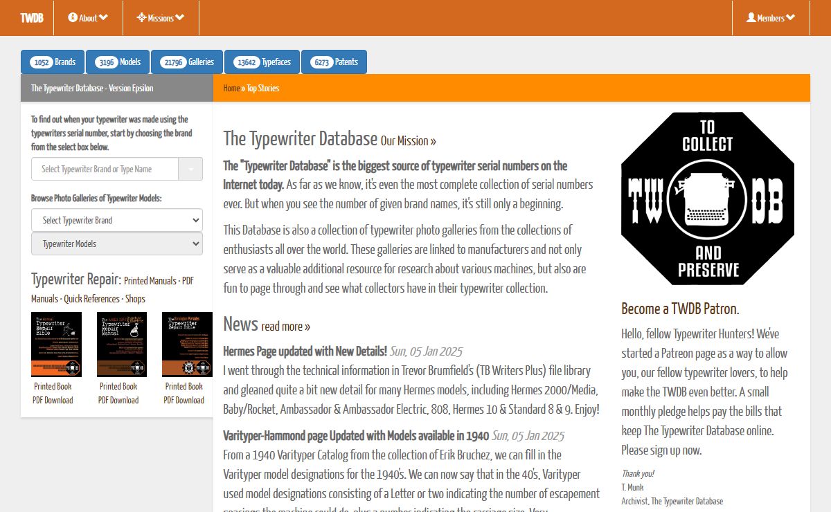 The Typewriter Database - Version Epsilon