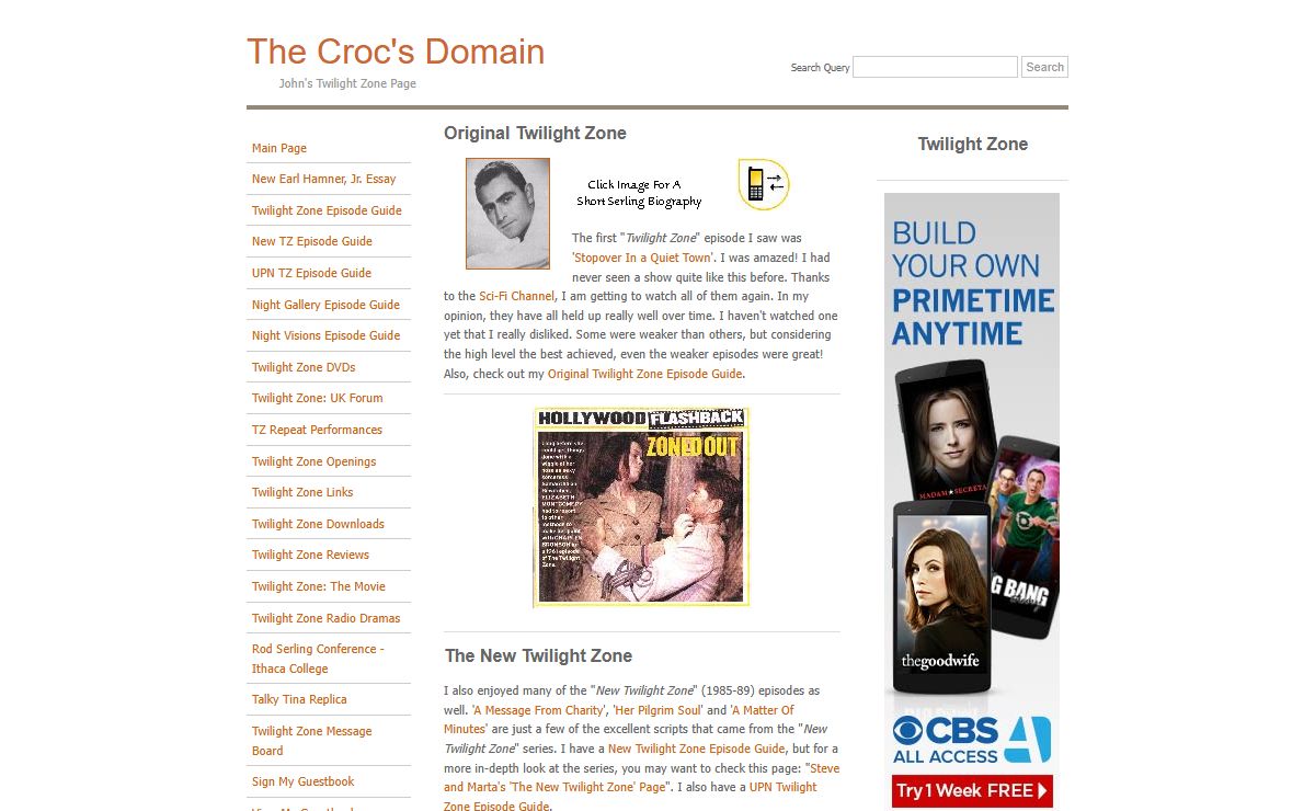 Twilight Zone | Complete Episode Guides For The Original Twilight Zone, New Twilight Zone, UPN Twilight Zone And Rod Serling's Night Gallery | John's Twilight Zone Page | The Croc's Domain
