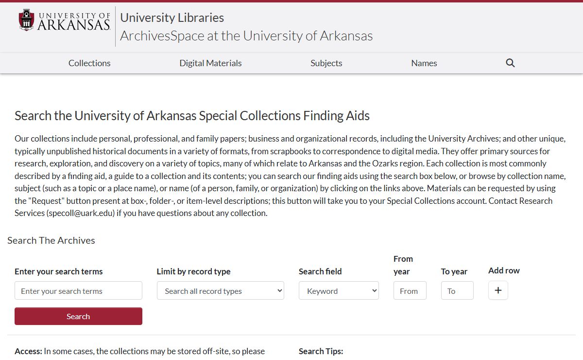 ArchivesSpace at the University of Arkansas | ArchivesSpace at the University of Arkansas