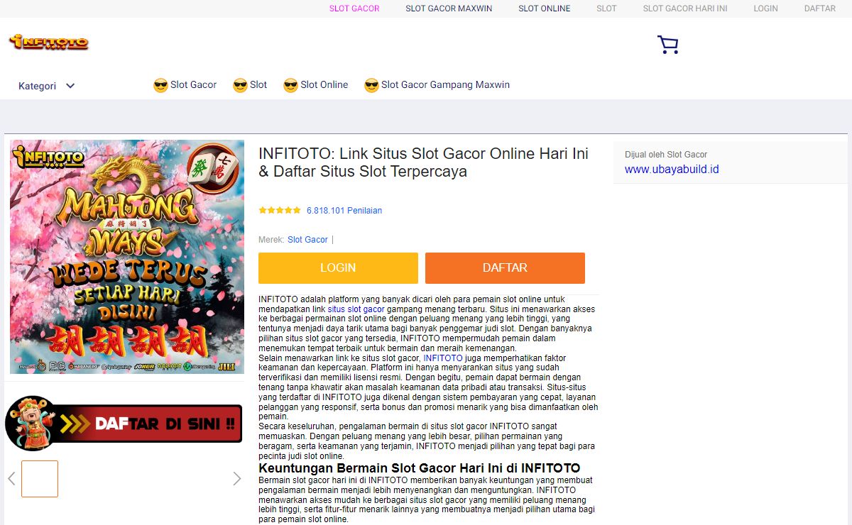 INFITOTO: Link Situs Slot Gacor Online Hari Ini & Daftar Situs Slot Terpercaya