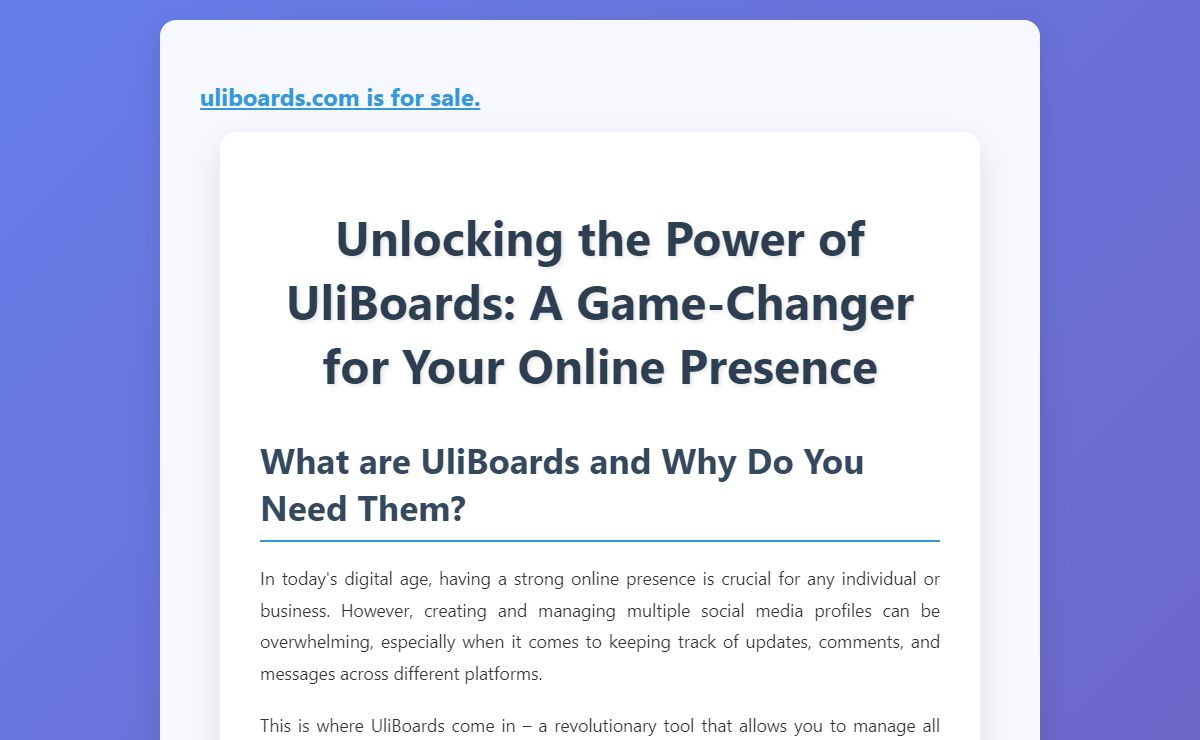 Unlocking the Power of UliBoards: A Game-Changer for Your Online Presence
