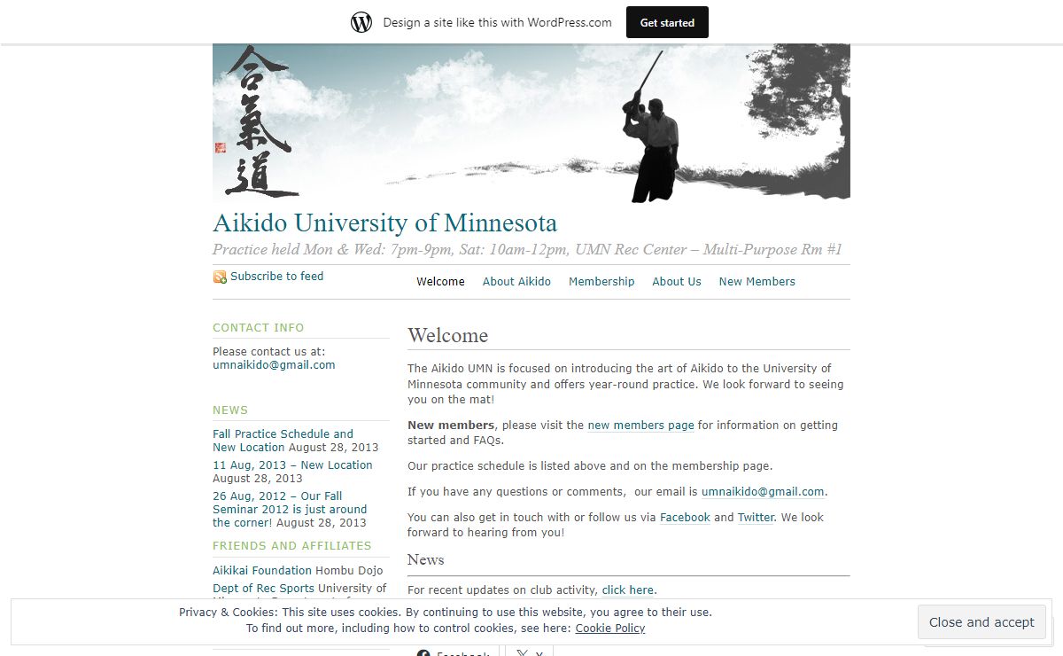 Aikido University of Minnesota | Practice held Mon & Wed: 7pm-9pm, Sat: 10am-12pm, UMN Rec Center – Multi-Purpose Rm #1