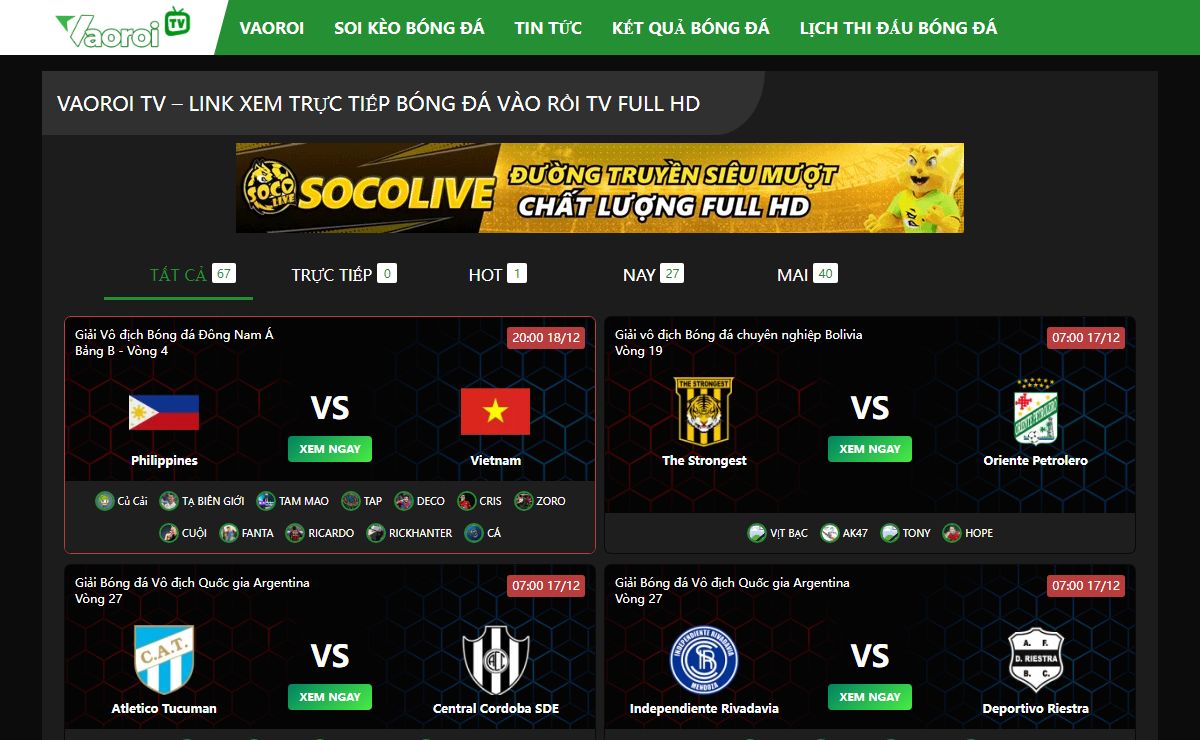 Vaoroi - Xem Trực Tiếp Bóng Đá Hôm Nay Vào Rồi TV