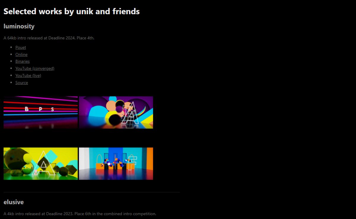 Selected works by unik and friends