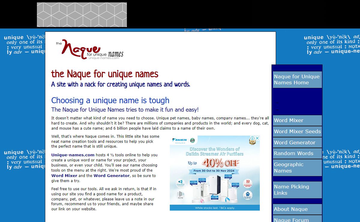 The Naque for Unique Names Home » unique-names.com