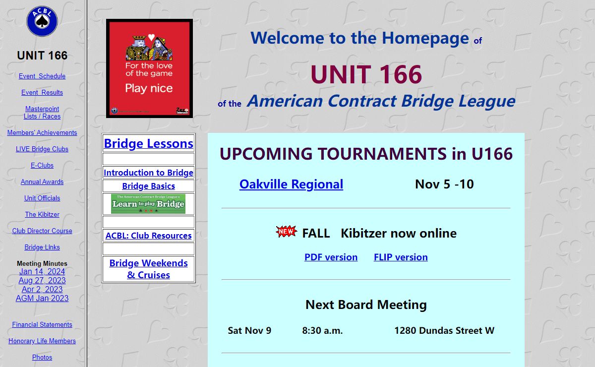 ACBL - UNIT 166  Duplicate Bridge Toronto and Southern Ontario