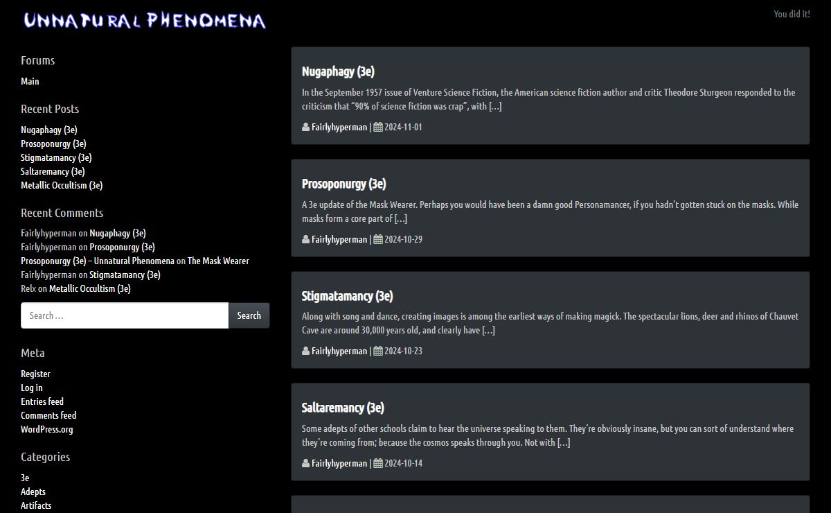 Unnatural Phenomena – You did it!