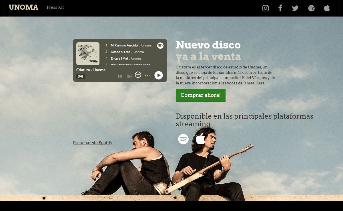 Criatura, nuevo disco de Unoma a la venta