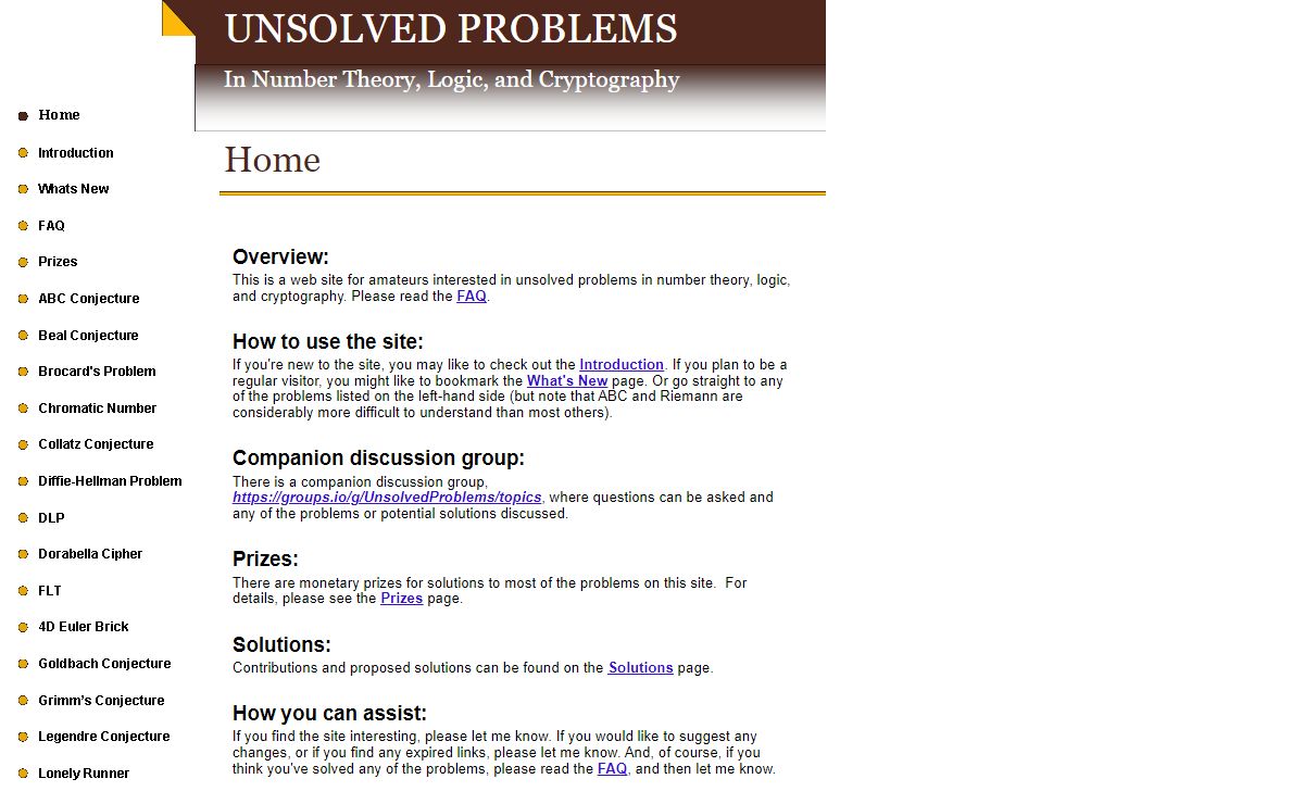 Unsolved Problems Home