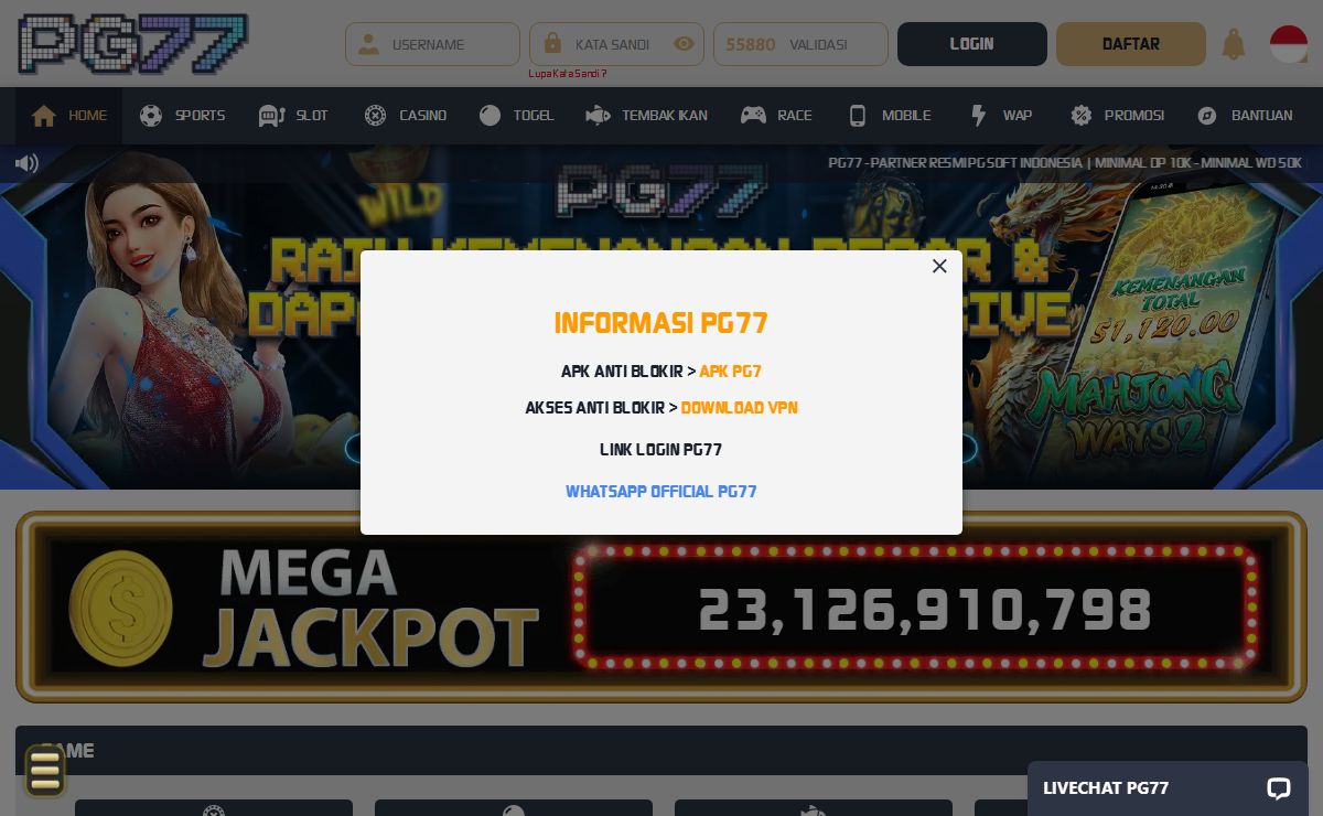 PG77: Situs Slot Resmi Login Online 24jam Terpercaya