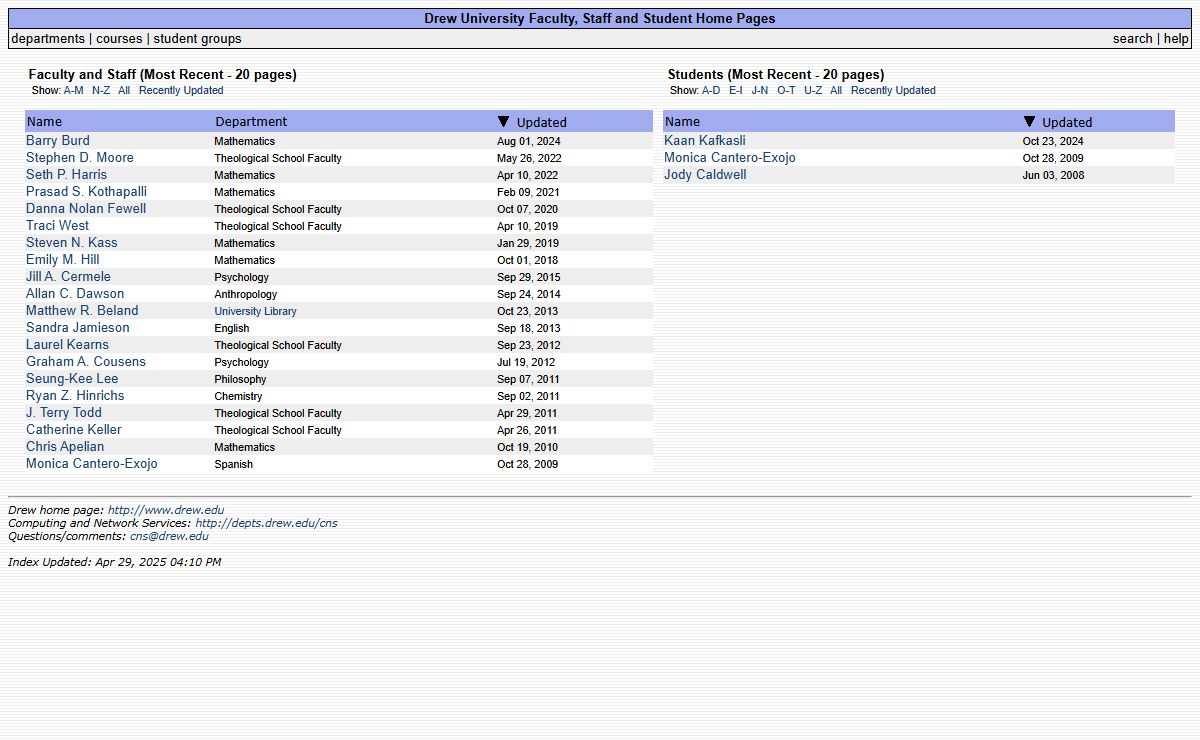 User Homepages @Drew University