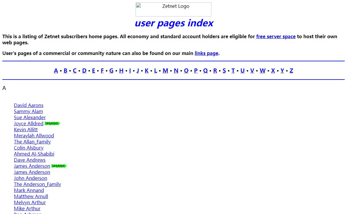 Zetnet Users Home Pages