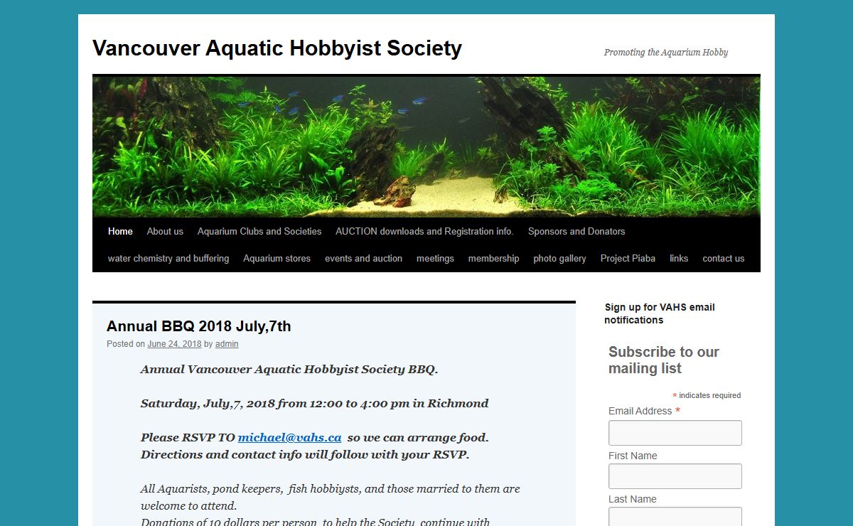 Vancouver Aquatic Hobbyist Society | Promoting the Aquarium Hobby