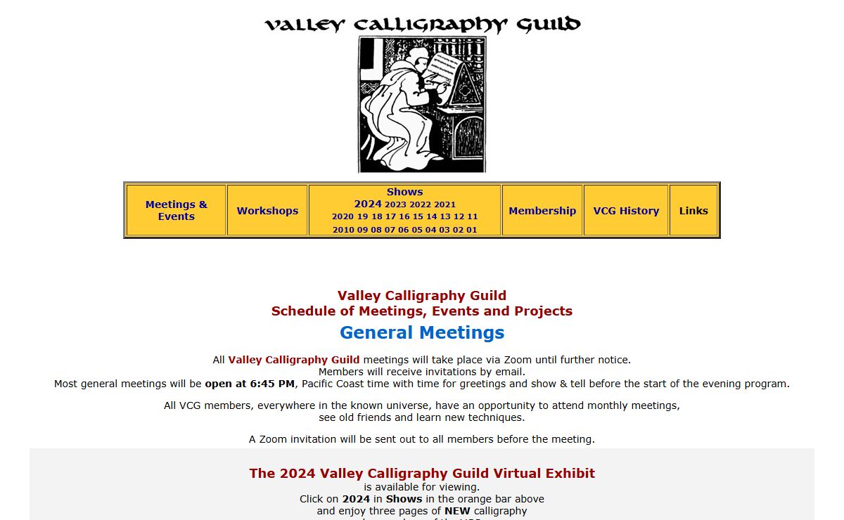 Valley Calligraphy Guild Schedule of Events