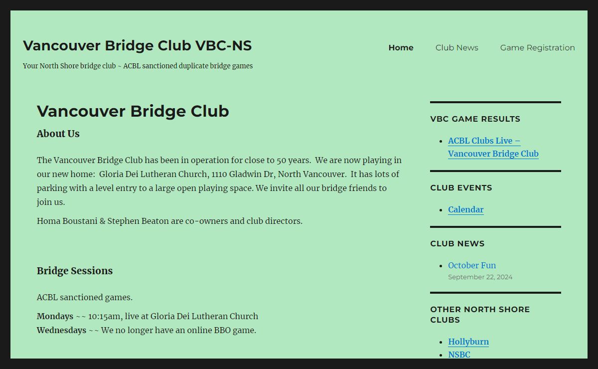 Vancouver Bridge Club VBC-NS – Your North Shore bridge club ~ ACBL sanctioned duplicate bridge games