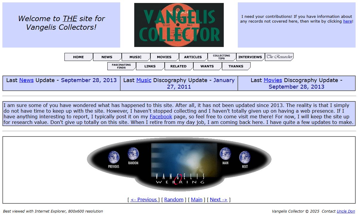 Vangelis Collector - Welcome!